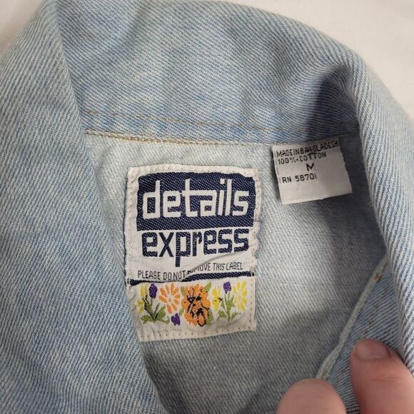 VINTAGE 90s denim vest cotton button up fitted blue M - Picture 5 of 7